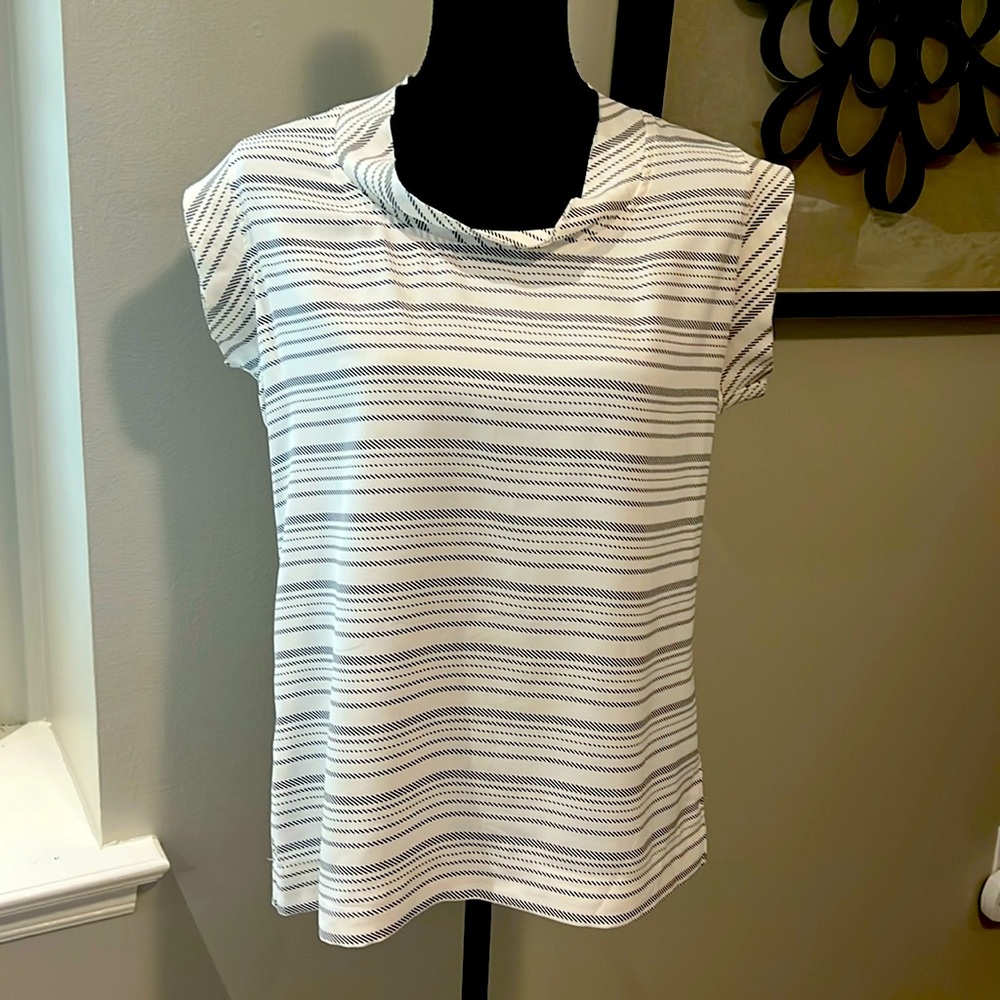Cabi Madeleine Blouse #236 Black and White Stripe Size Small